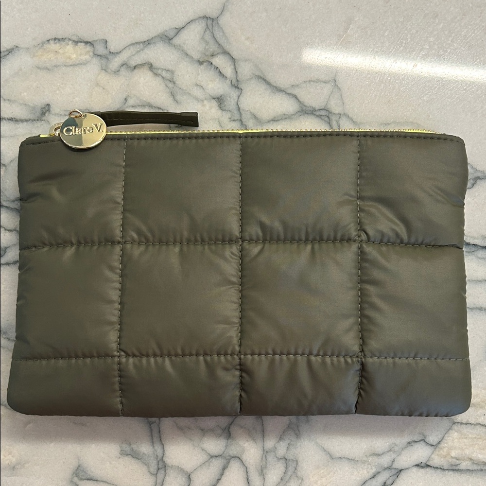 Clare V Quilted Zip Pouch in Olive